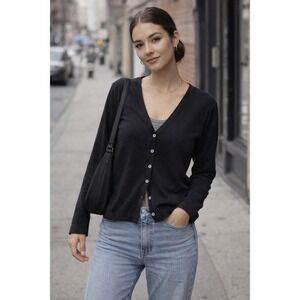 Adidas Cardigan Sweater Women's Black Gray Medium Long Sleeve Button Athletic